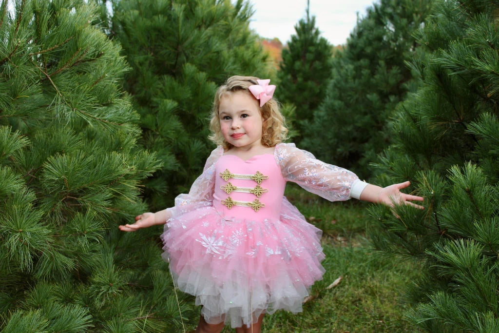 Pink snowflake tutu dress one piece - with option to add nutcracker embellishments