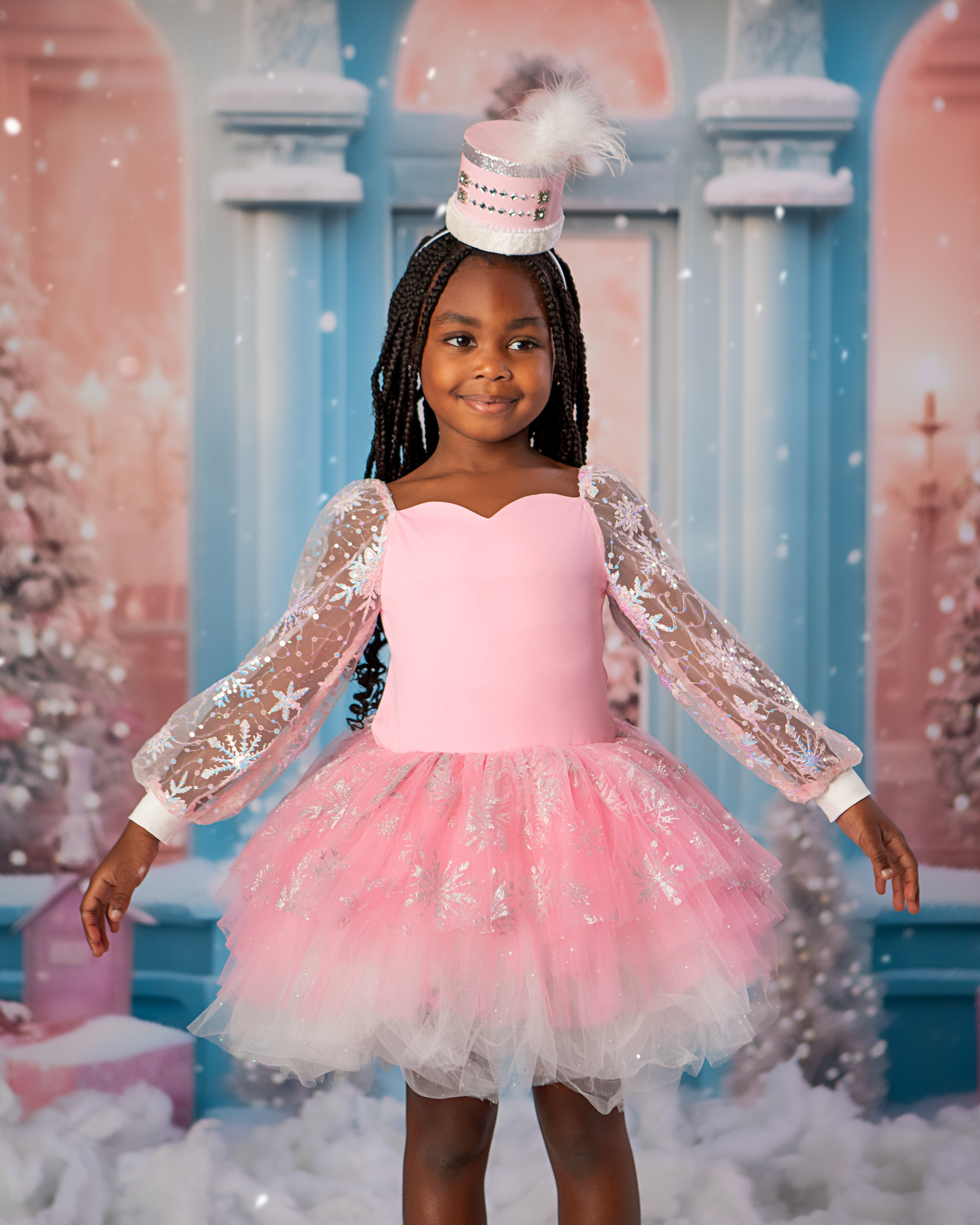 Pink snowflake tutu dress one piece - with option to add nutcracker embellishments