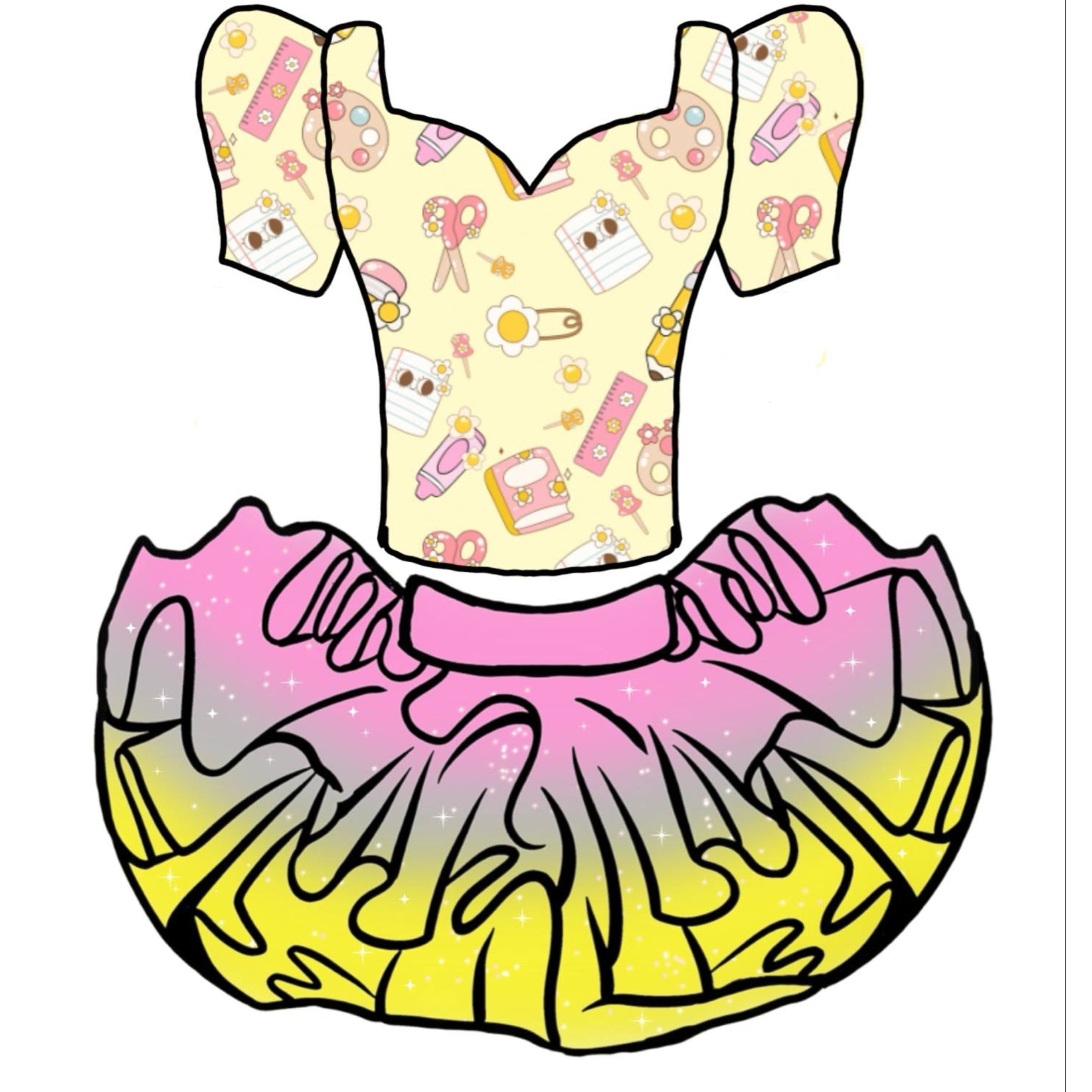 School print two piece bamboo tutu set (full top)