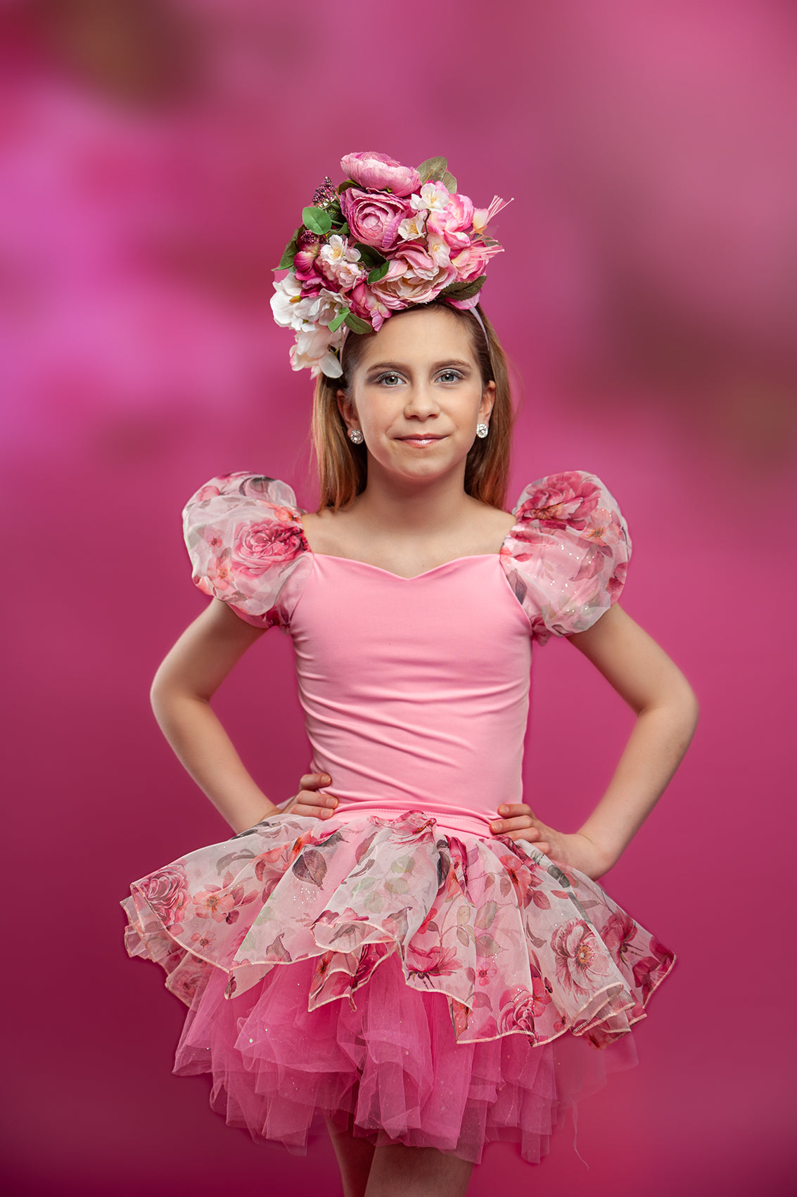 Floral mesh soft rhinestone tutu set Bamboo