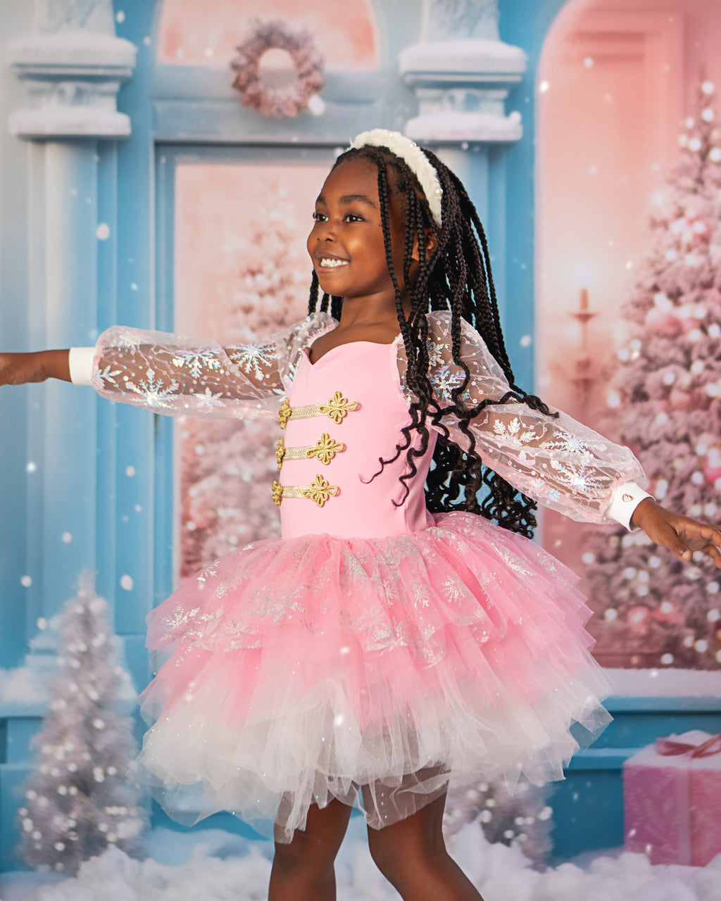 Pink snowflake tutu dress one piece - with option to add nutcracker embellishments