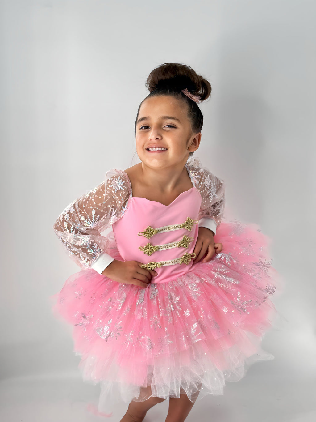 Pink snowflake tutu dress one piece - with option to add nutcracker embellishments