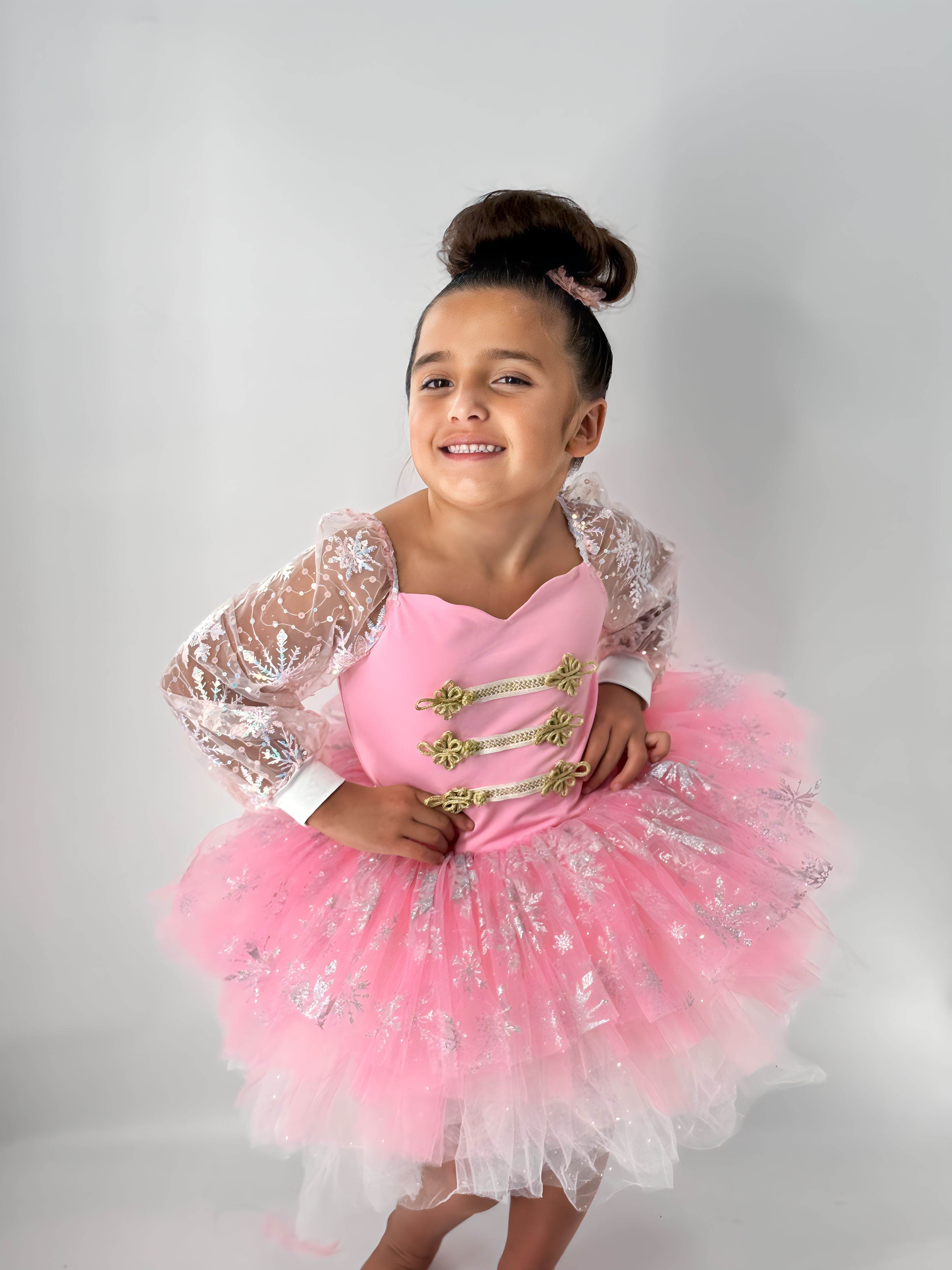 Pink snowflake tutu dress one piece - with option to add nutcracker embellishments