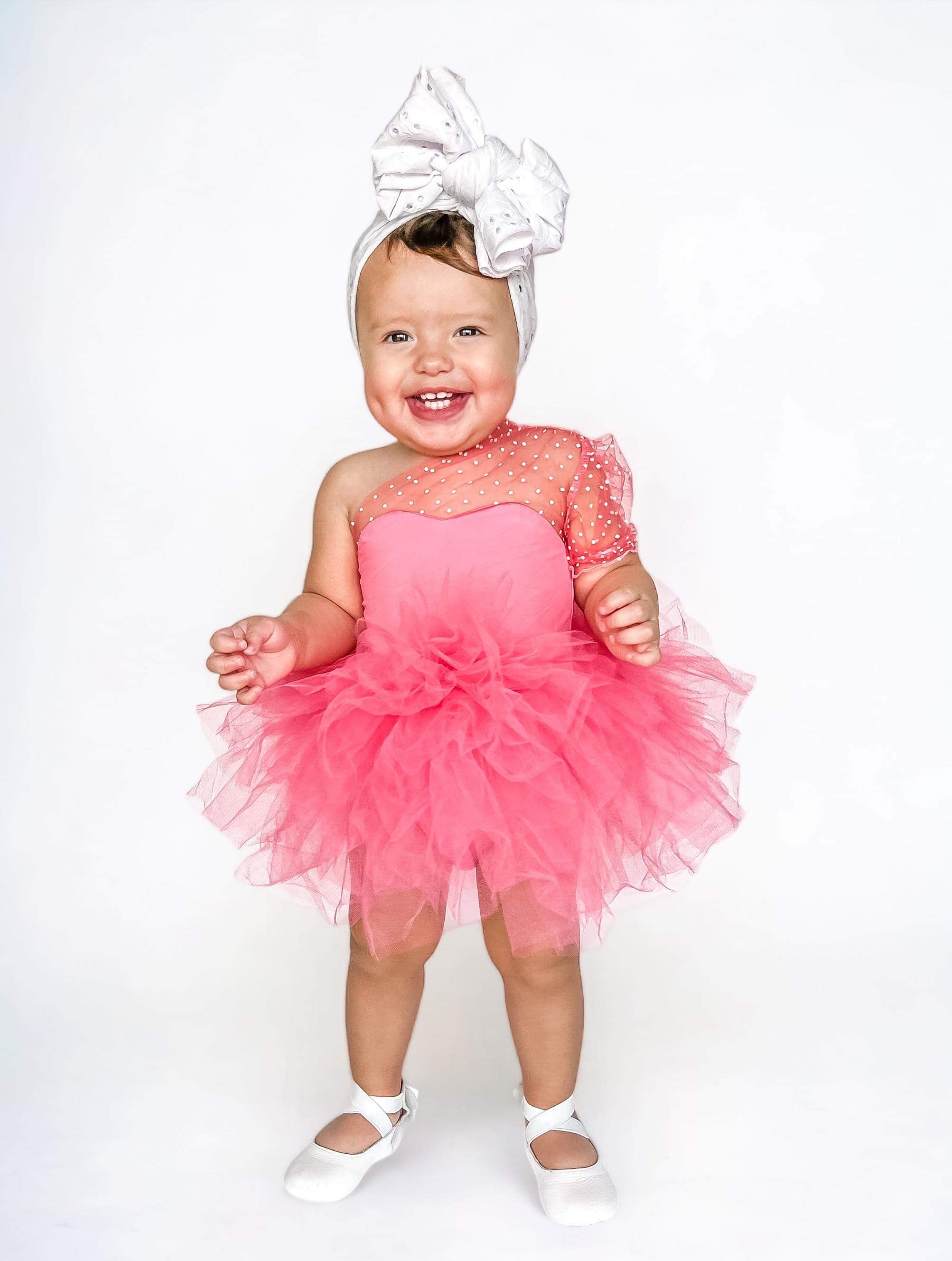 Pink one shoulder sweetheart neckline tutu leotard- one piece