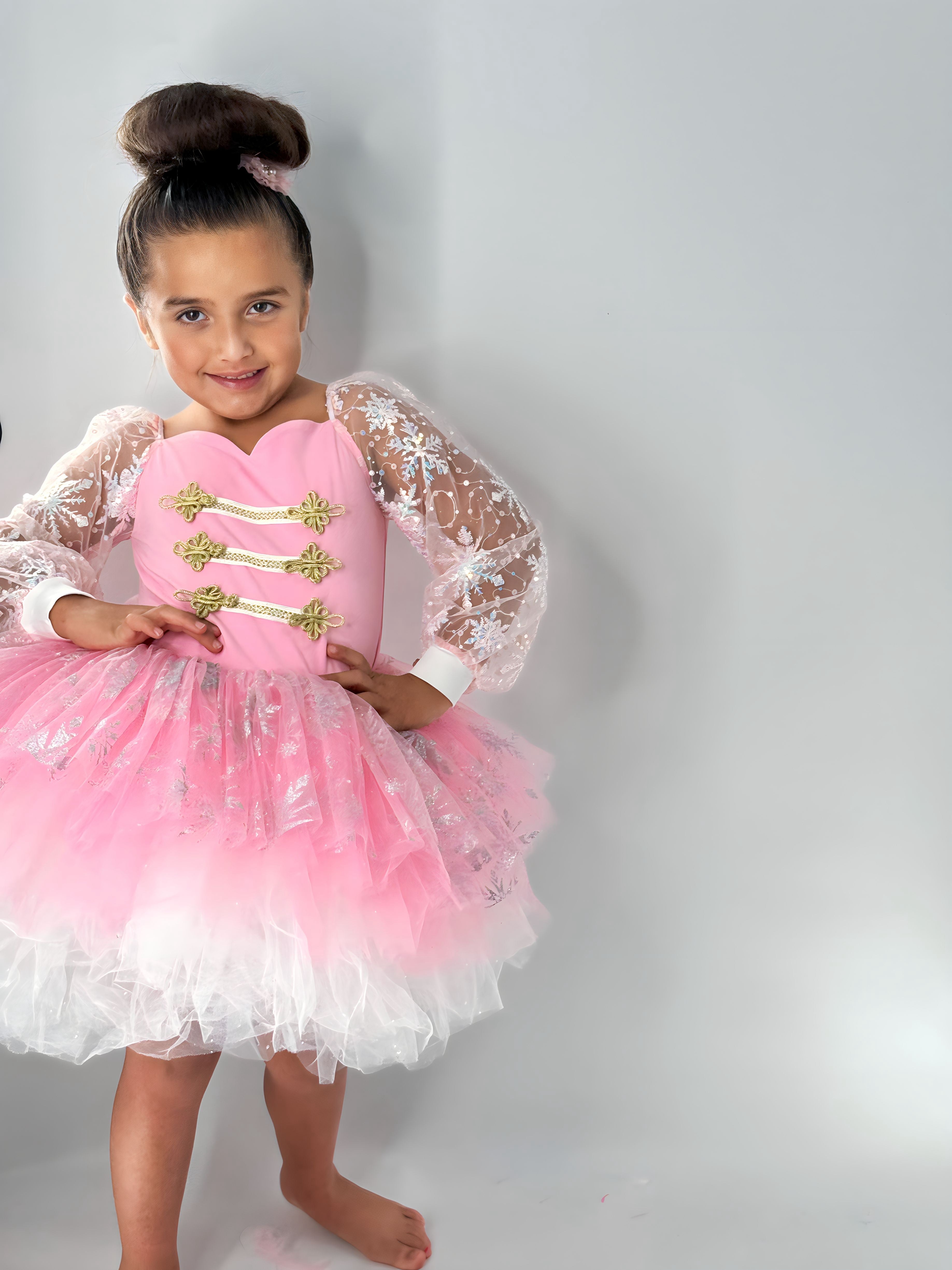 Pink snowflake tutu dress one piece - with option to add nutcracker embellishments