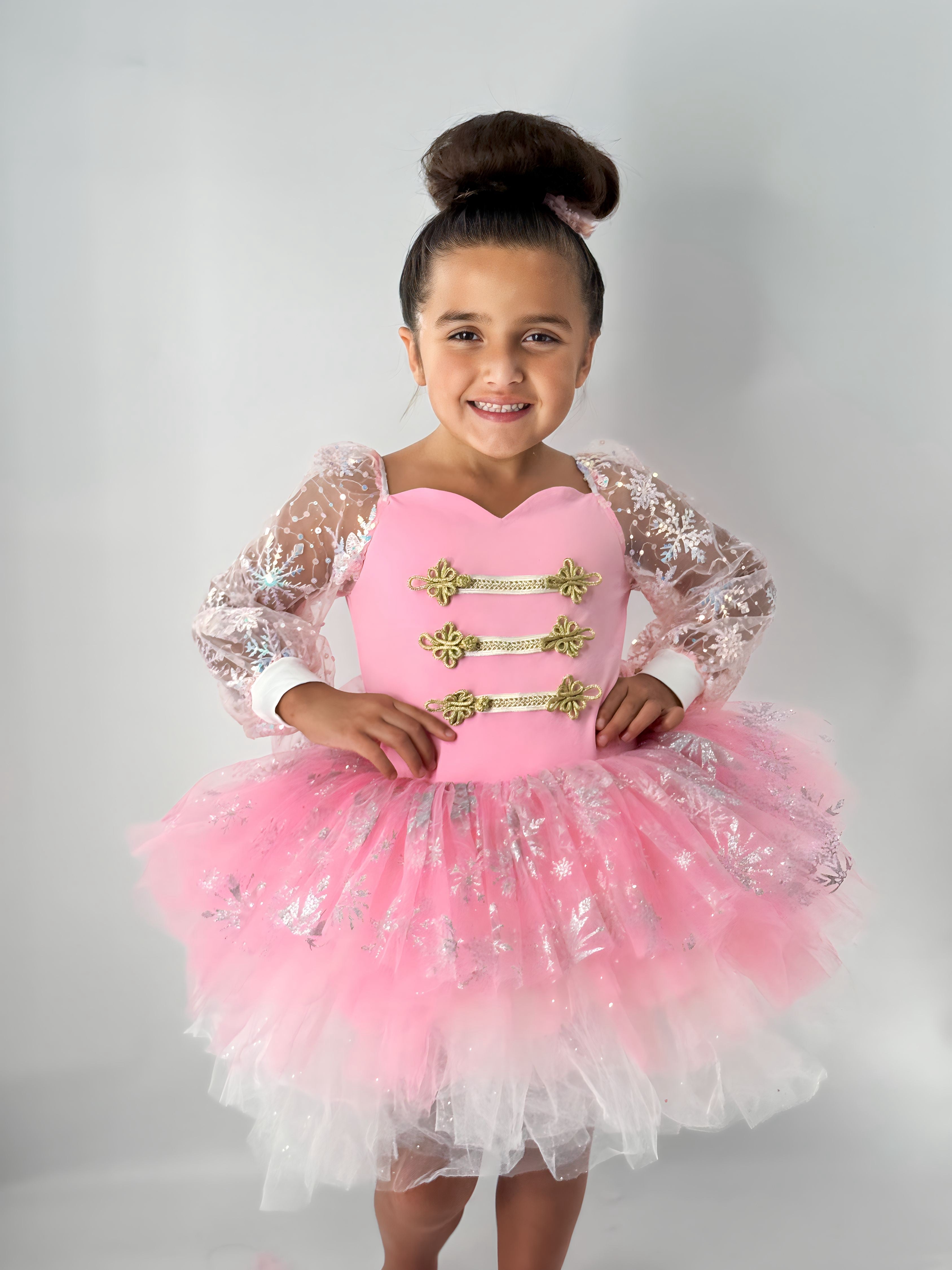 Pink snowflake tutu dress one piece - with option to add nutcracker embellishments