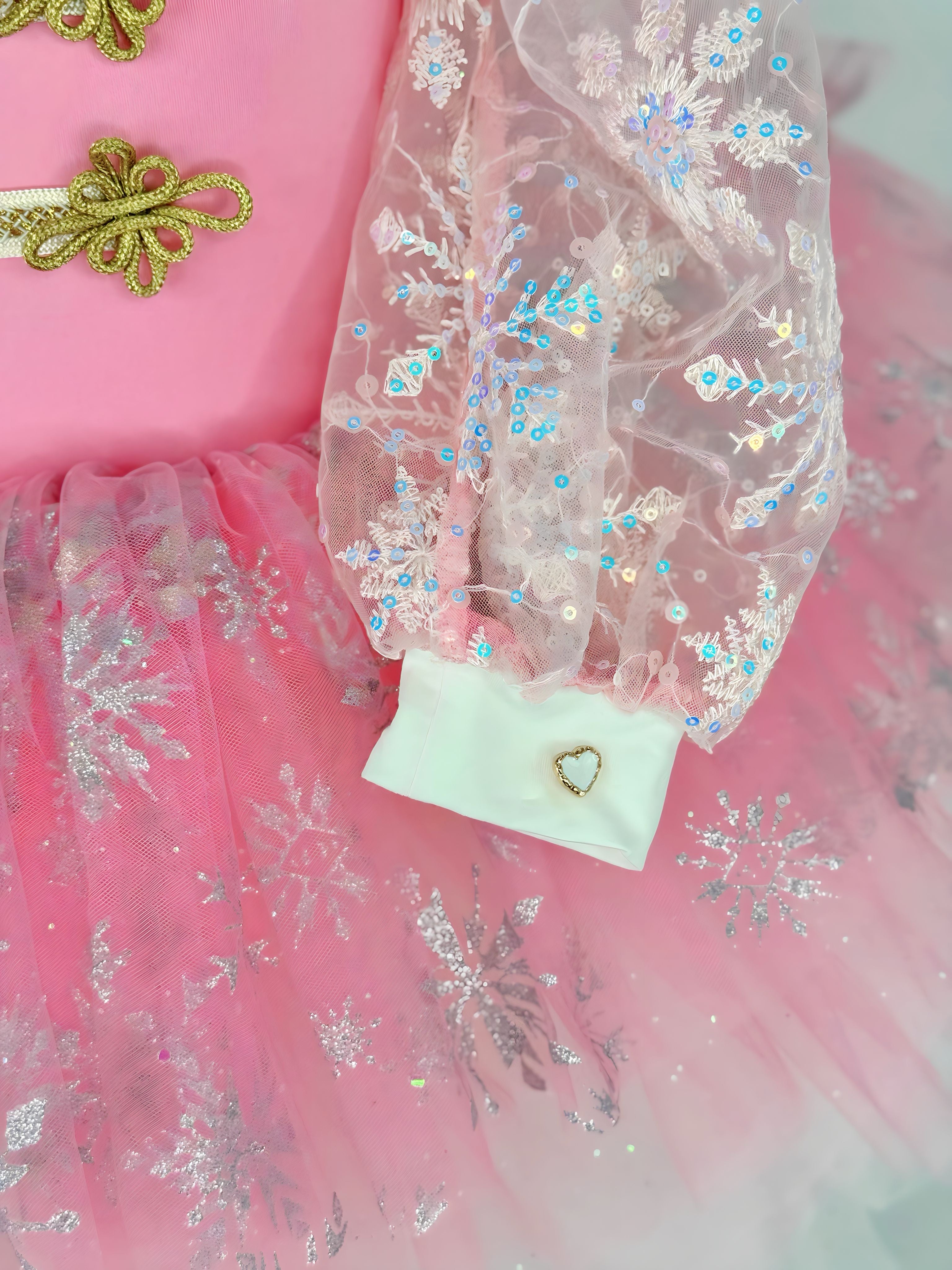 Pink snowflake tutu dress one piece - with option to add nutcracker embellishments