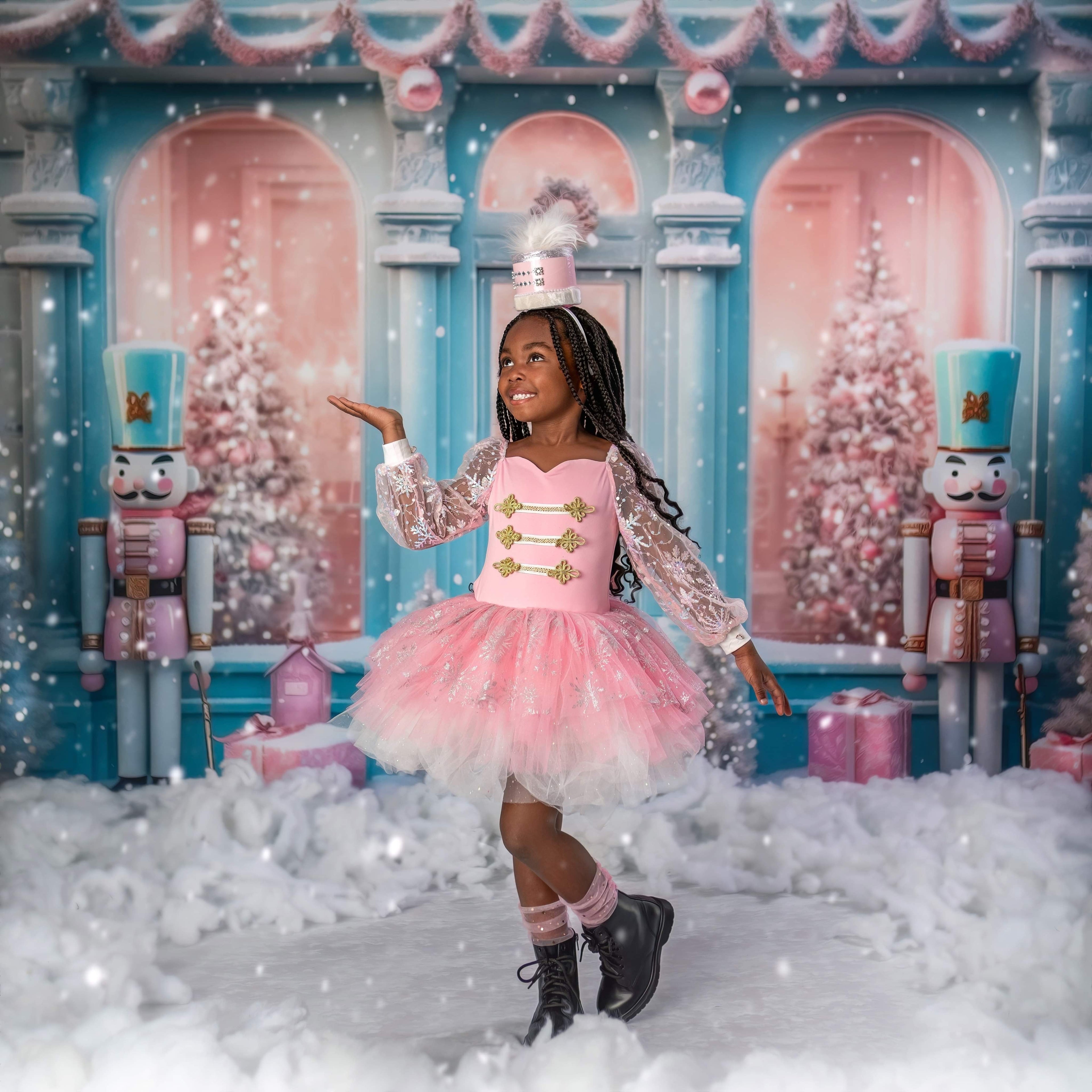 Pink snowflake tutu dress one piece - with option to add nutcracker embellishments