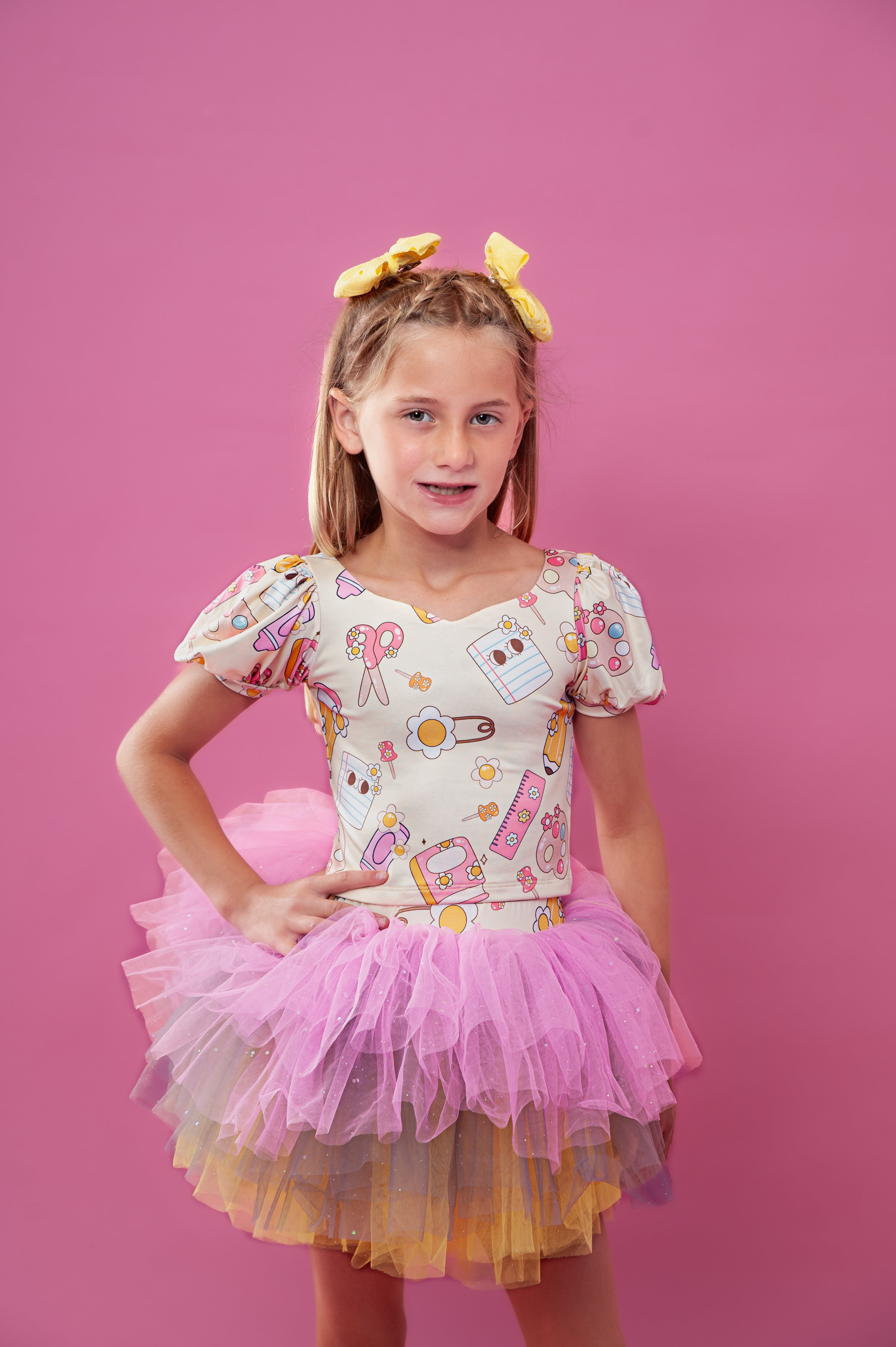 School print two piece bamboo tutu set (full top)