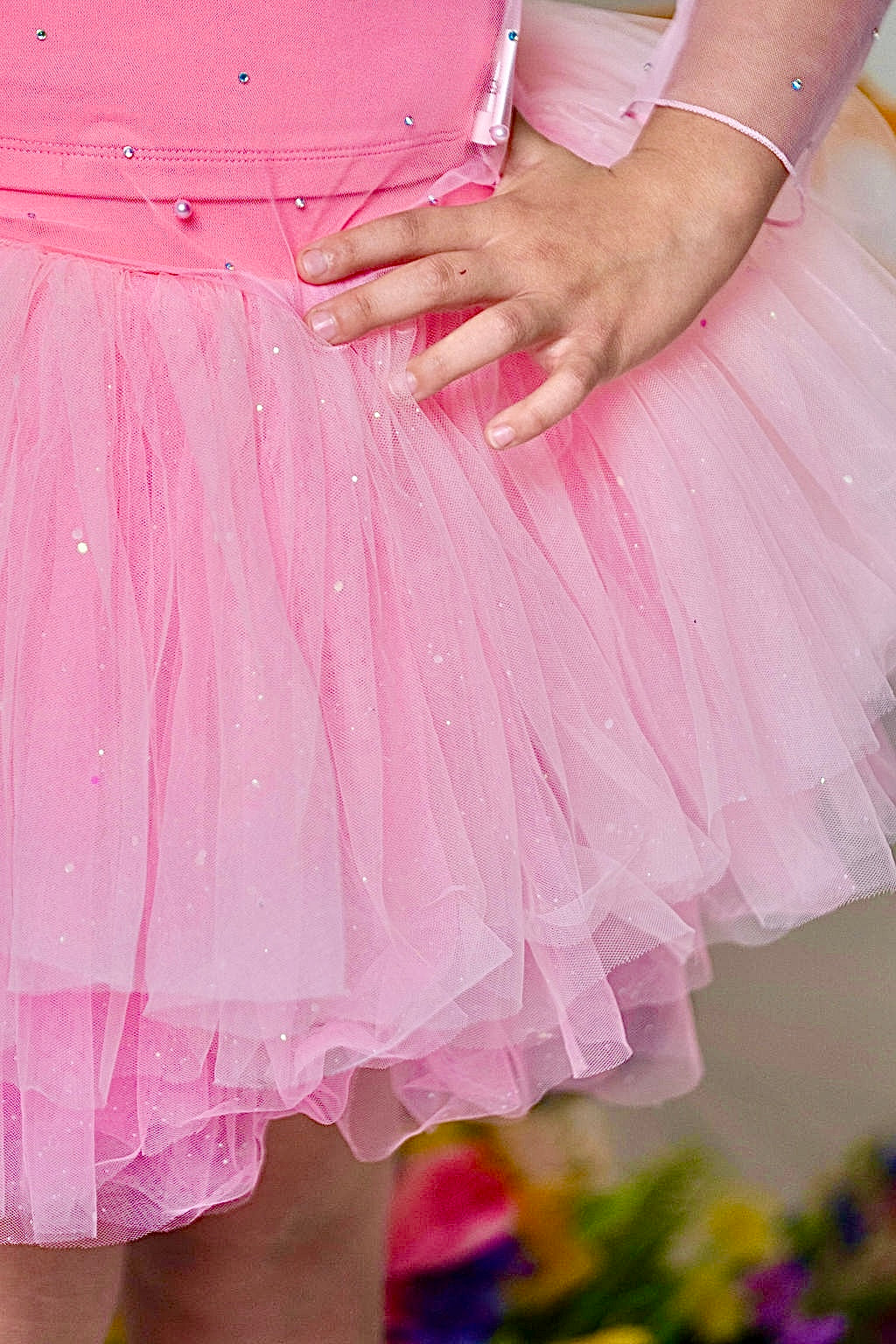 Pink Three piece set with pearl rhinestone mesh