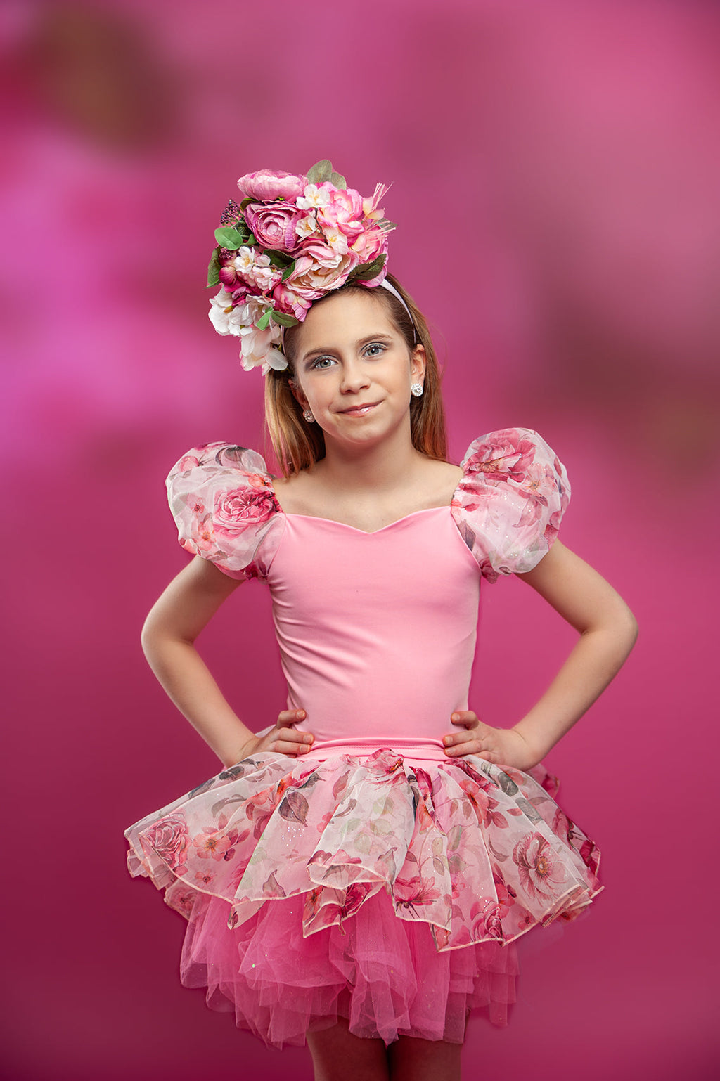 Floral mesh soft rhinestone tutu set Bamboo