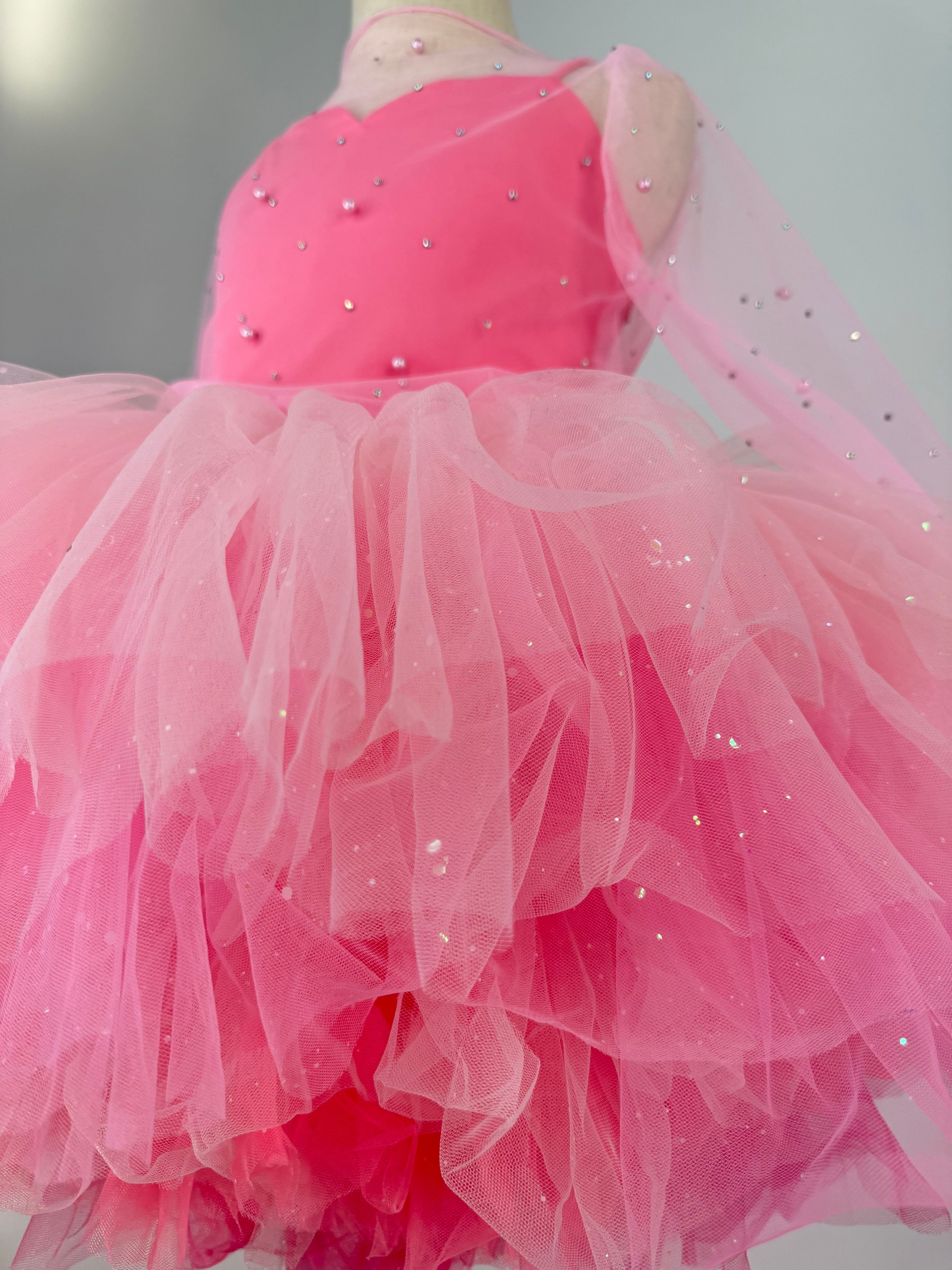 Pink Three piece set with pearl rhinestone mesh