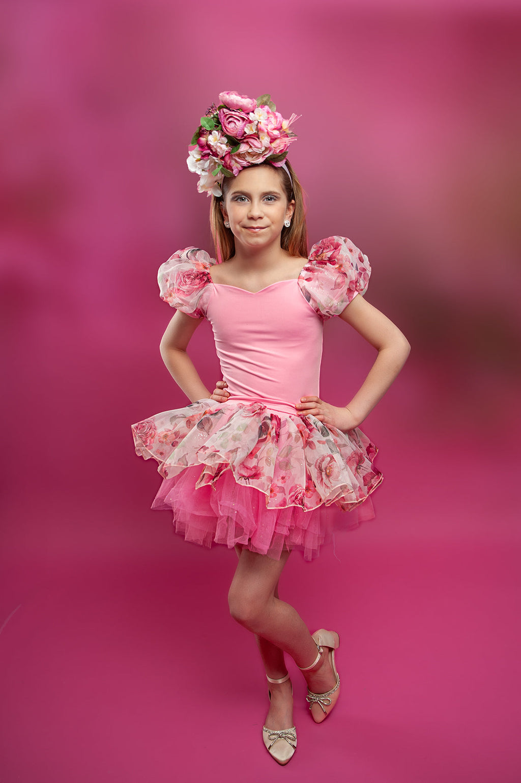 Floral mesh soft rhinestone tutu set Bamboo