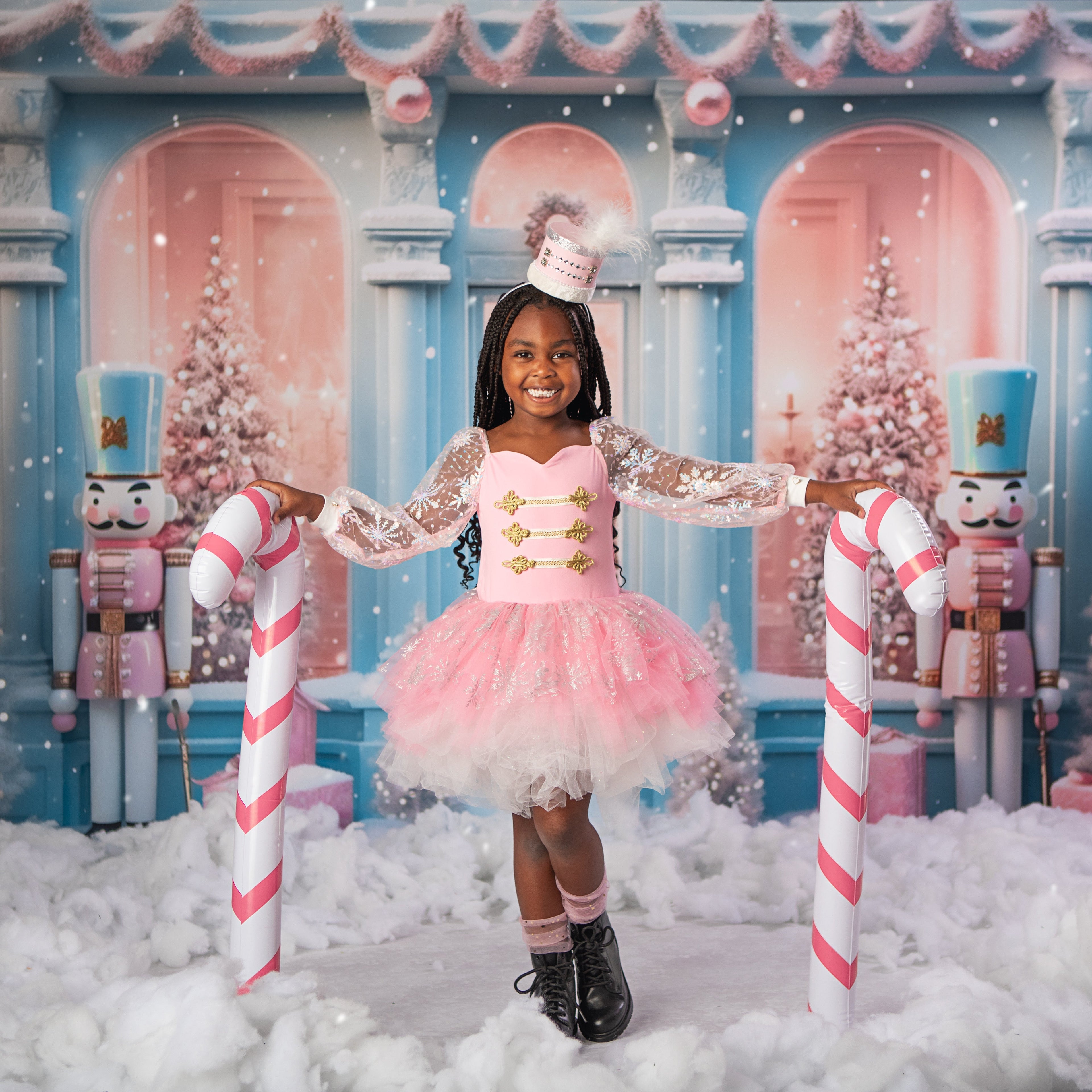 Pink snowflake tutu dress one piece - with option to add nutcracker embellishments