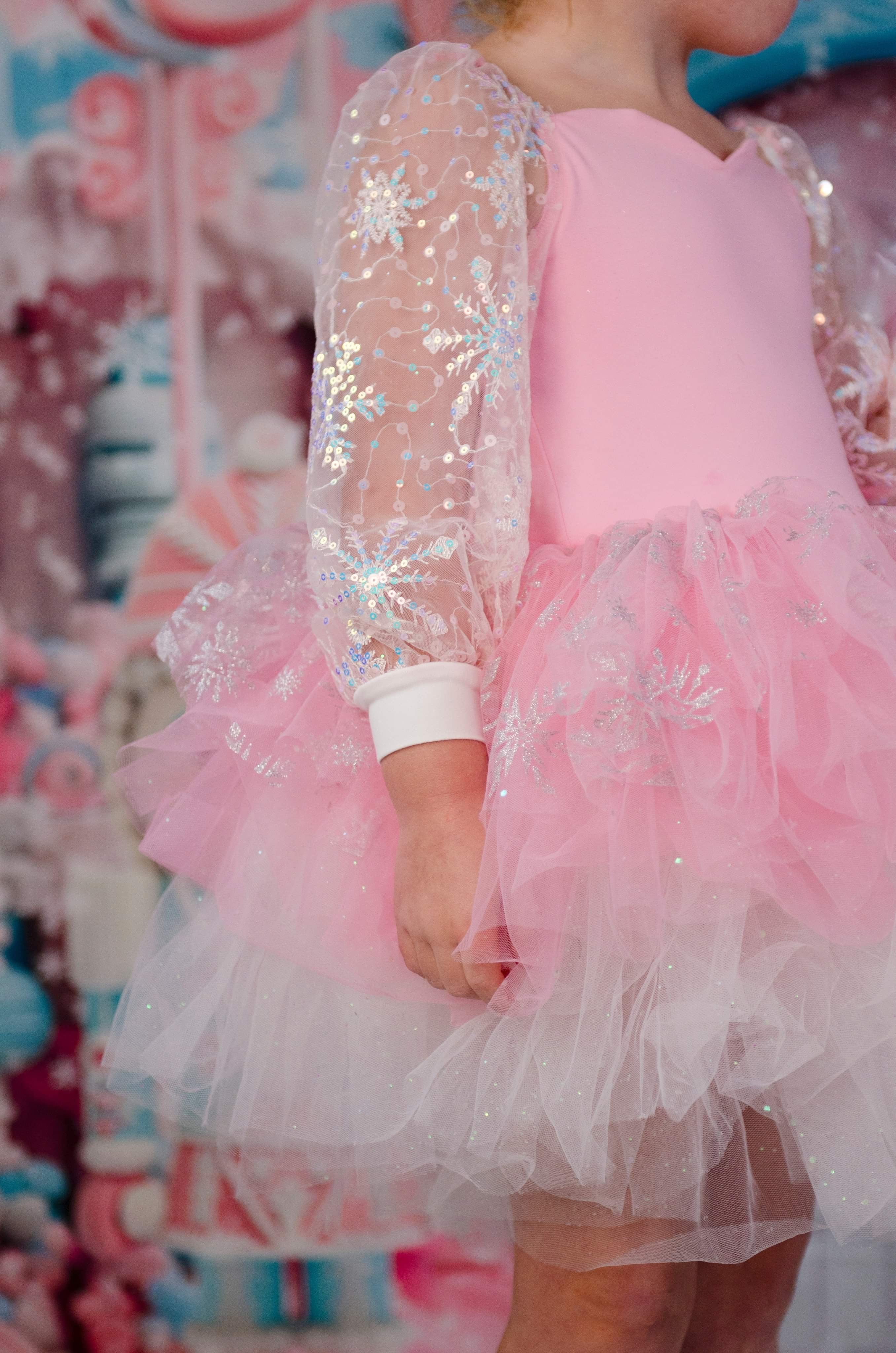Pink snowflake tutu dress one piece - with option to add nutcracker embellishments