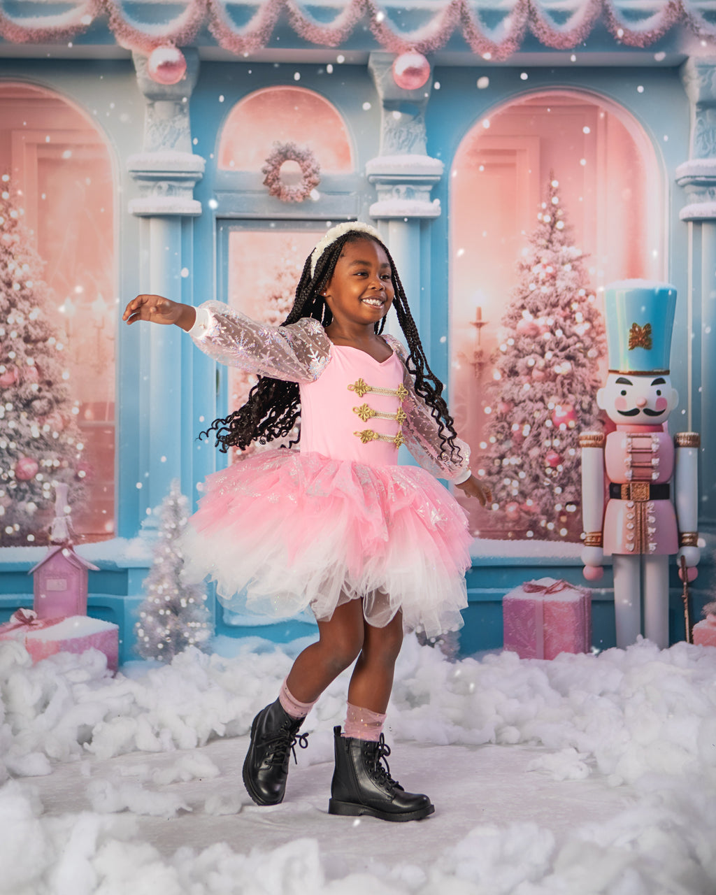 Pink snowflake tutu dress one piece - with option to add nutcracker embellishments
