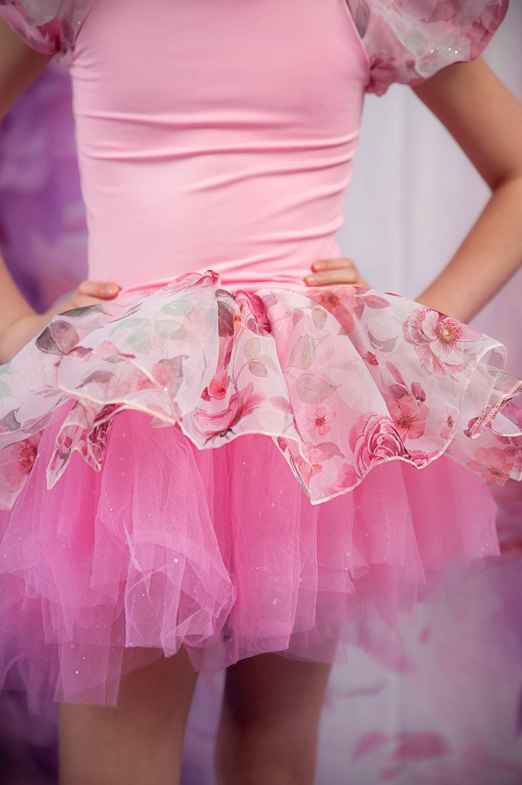 Floral mesh soft rhinestone tutu set Bamboo