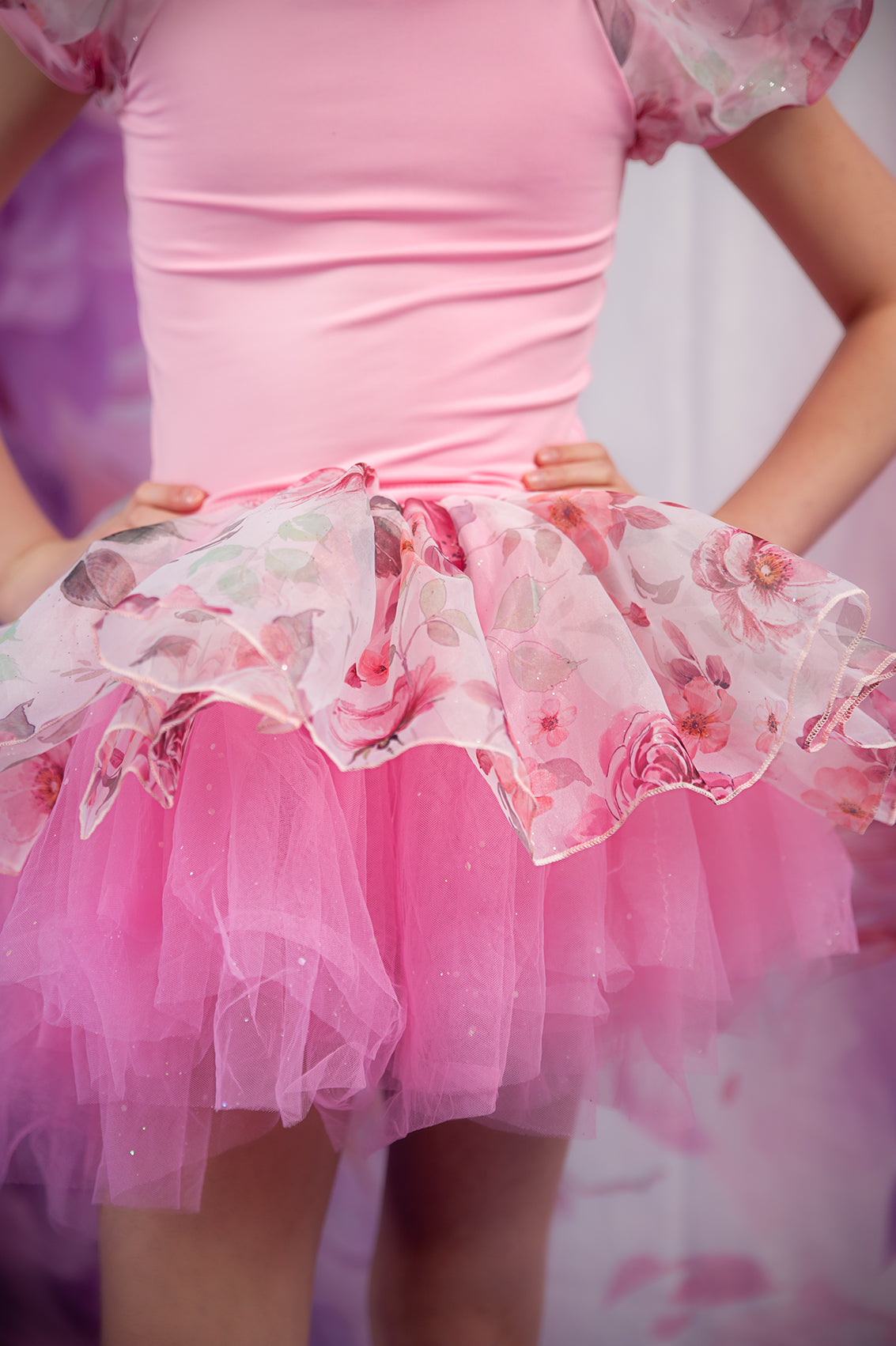 Floral mesh soft rhinestone tutu set Bamboo