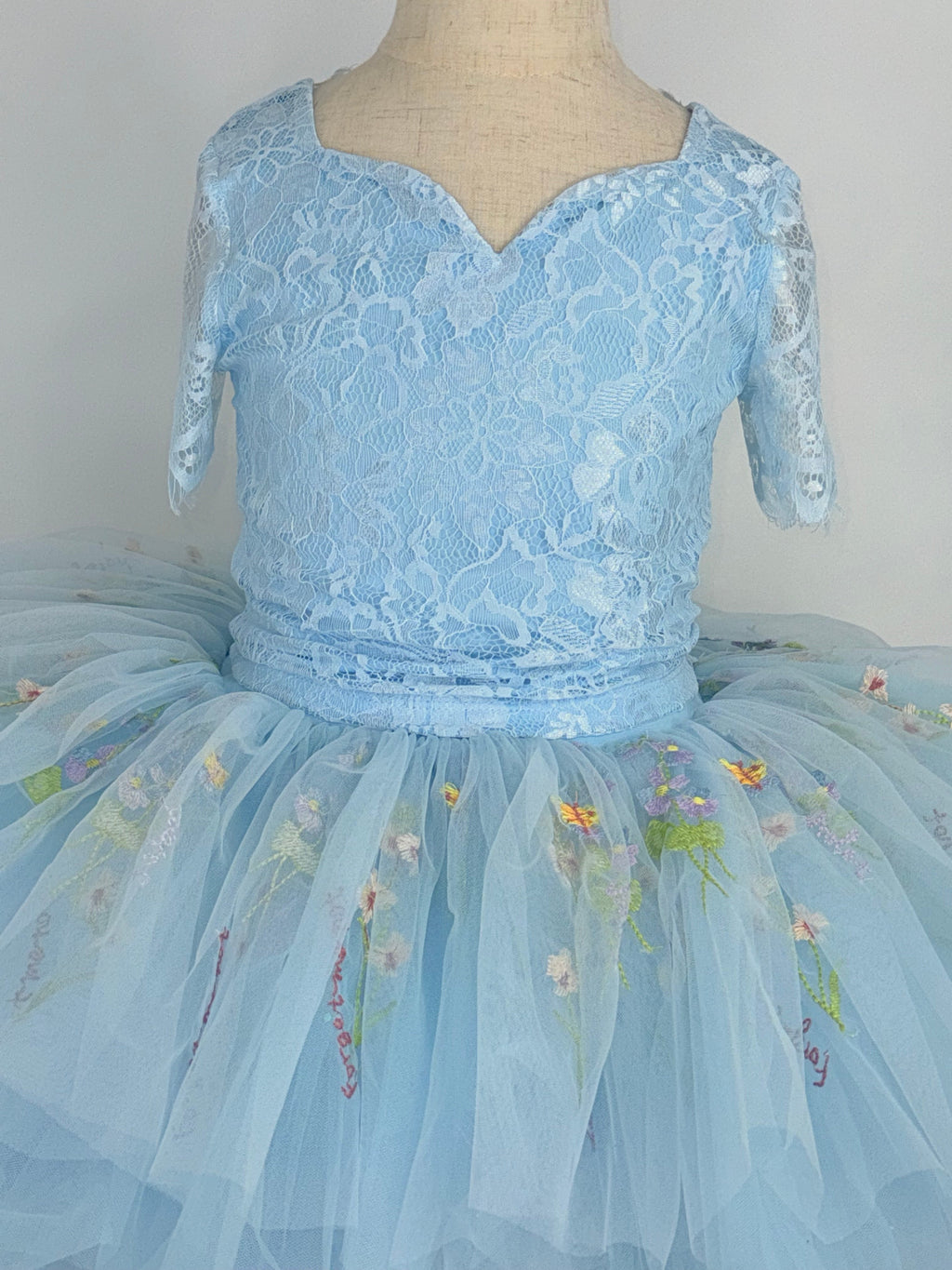 Blue lace soft floral rhinestone tutu set Bamboo