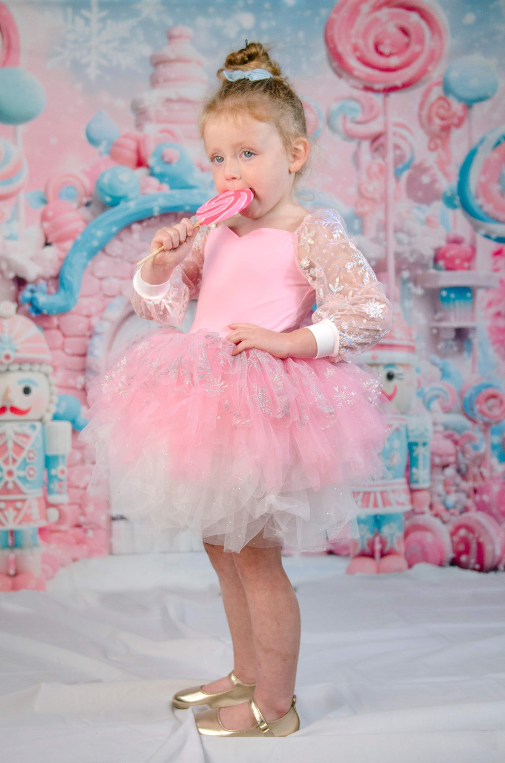 Pink snowflake tutu dress one piece - with option to add nutcracker embellishments