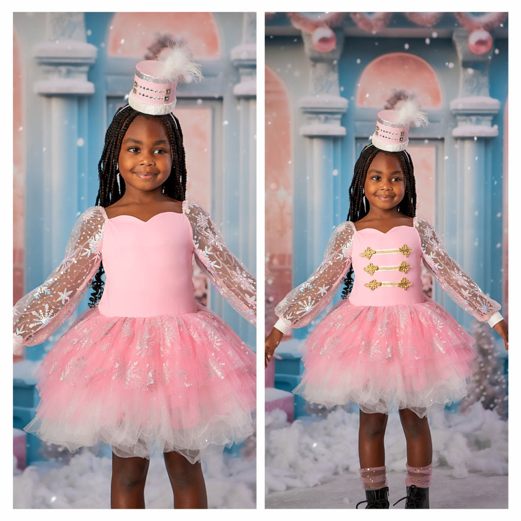 Pink snowflake tutu dress one piece - with option to add nutcracker embellishments