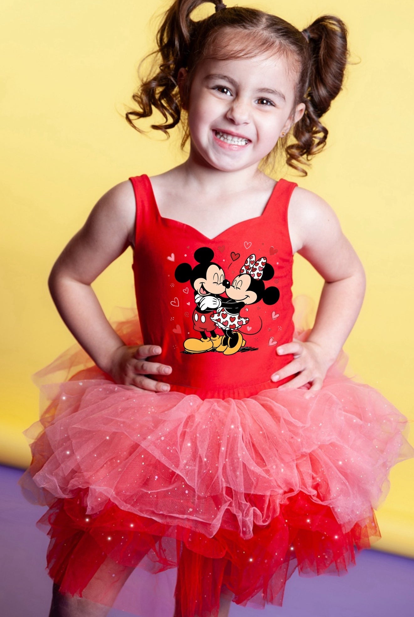 Red Hearts Mickey and Minnie on a red tutu set