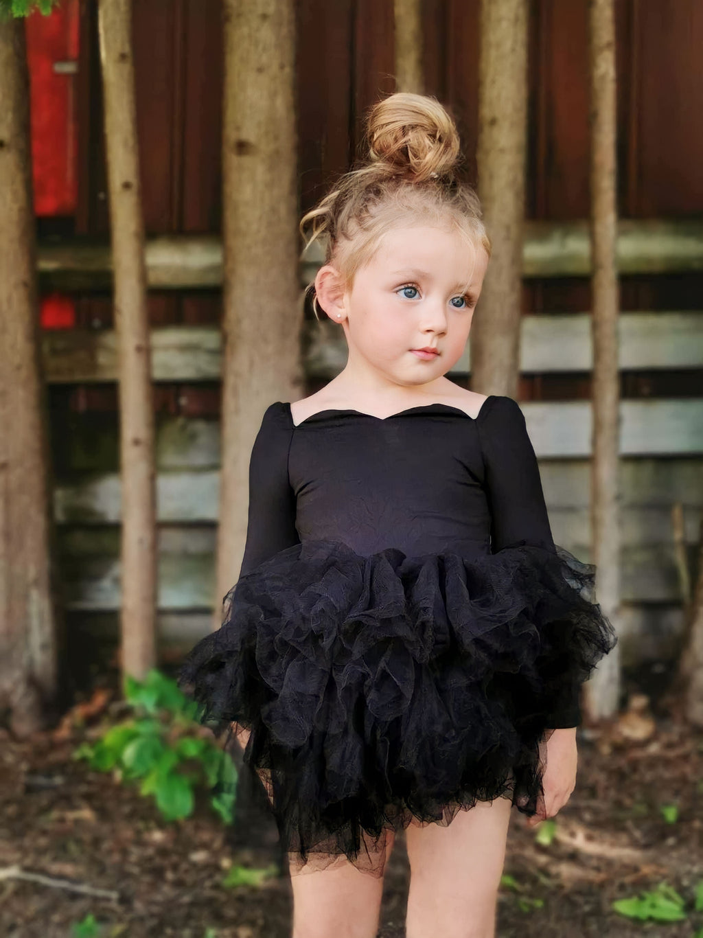 Long sleeve black soft tulle tutu leotard- one piece