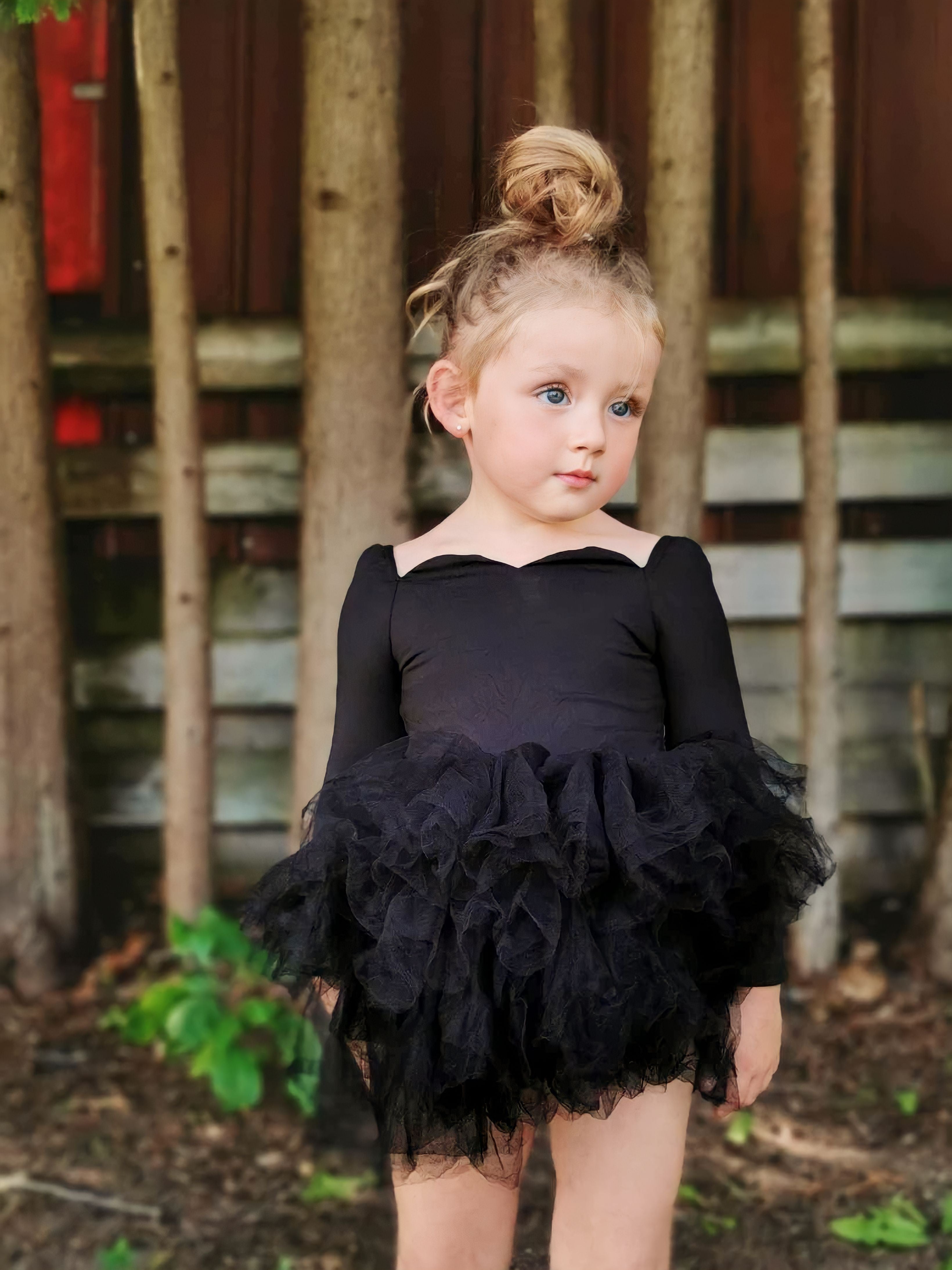 Long sleeve black soft tulle tutu leotard- one piece