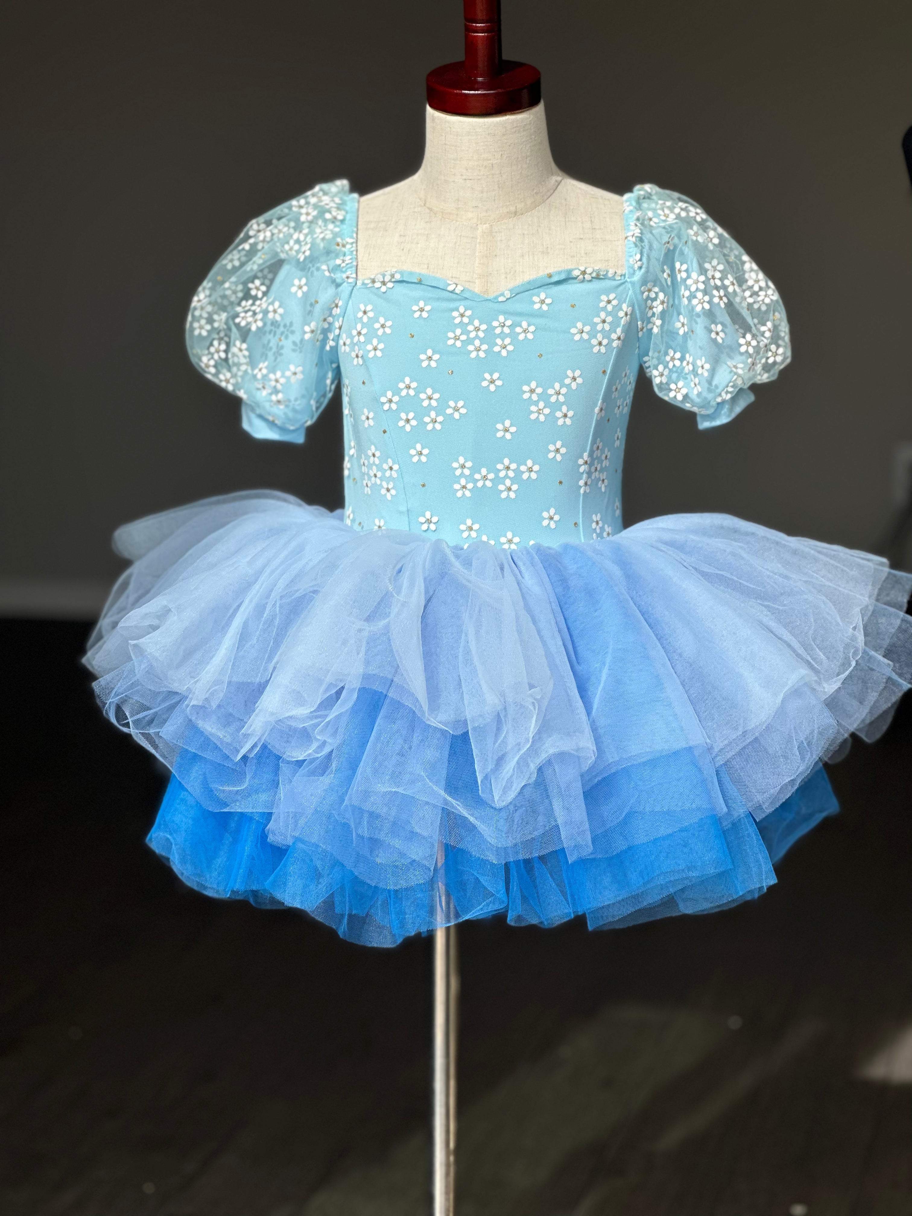 Spring floral blue tutu leotard- one piece