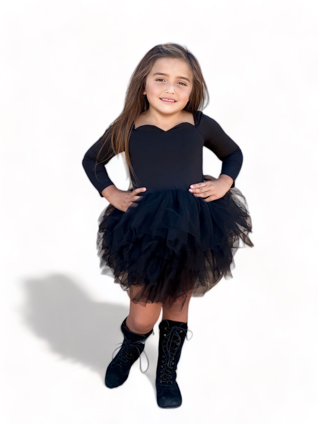 Long sleeve black soft tulle tutu leotard- one piece