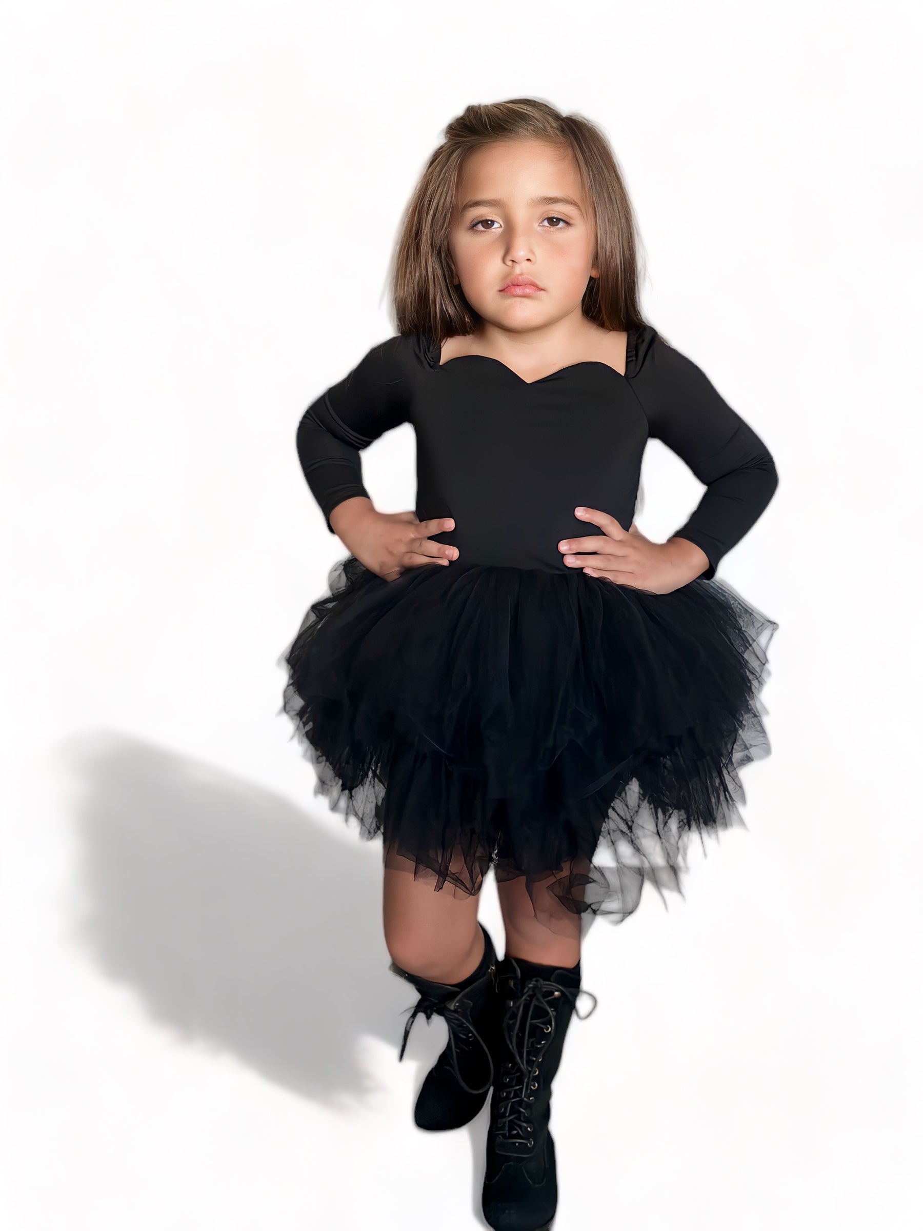 Long sleeve black soft tulle tutu leotard- one piece