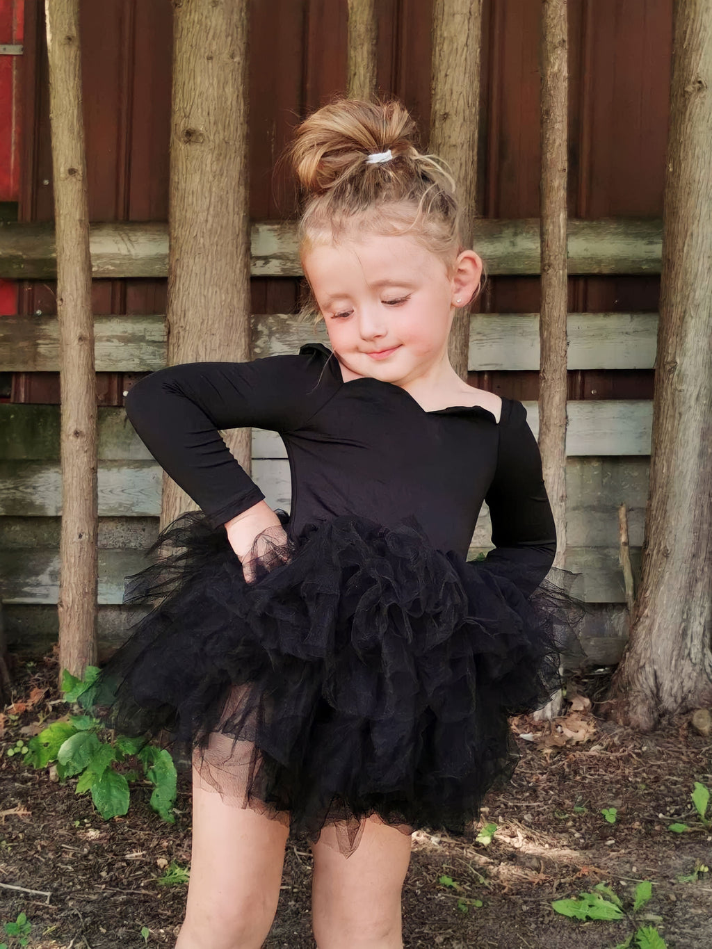 Long sleeve black soft tulle tutu leotard- one piece