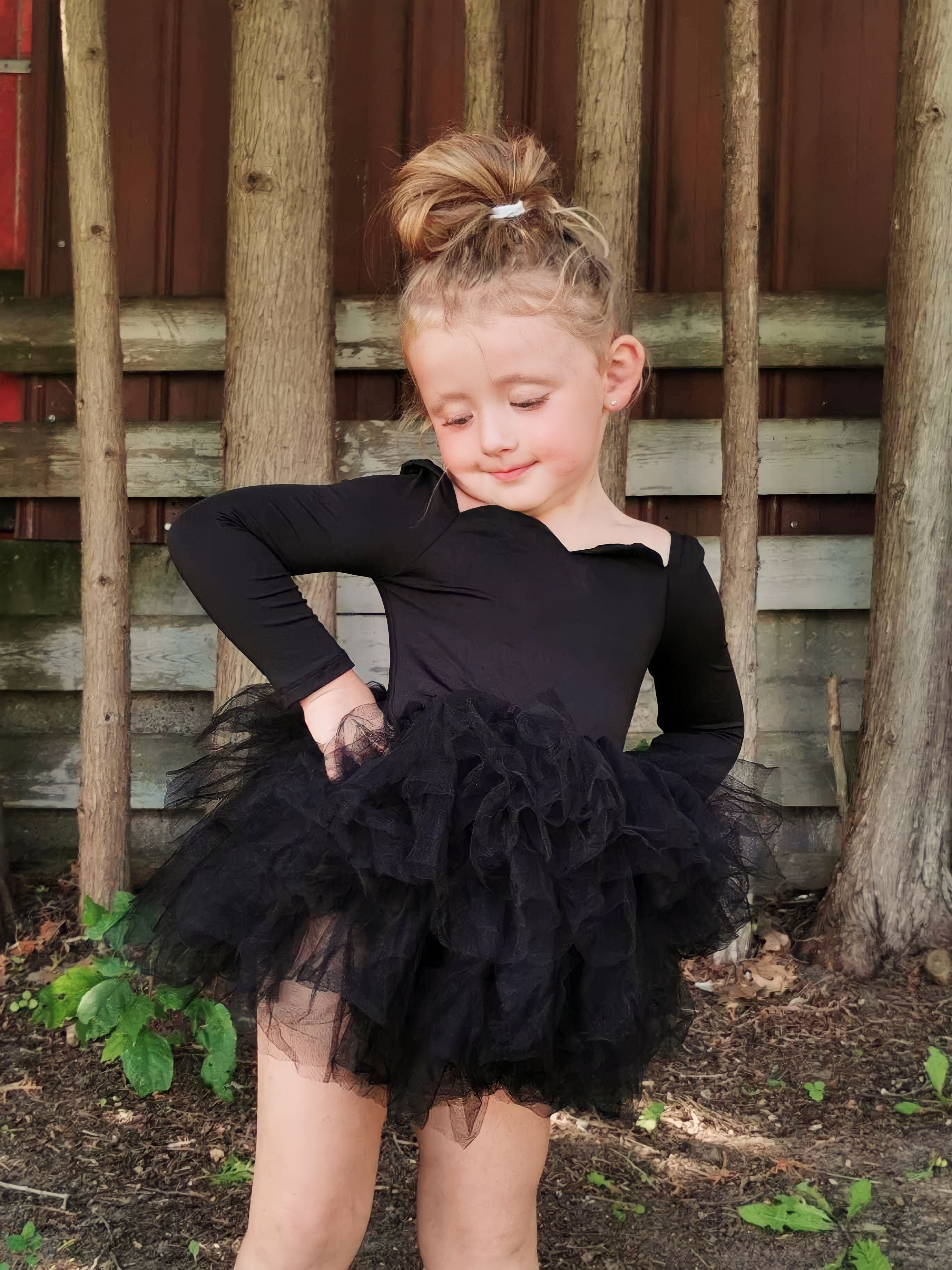 Long sleeve black soft tulle tutu leotard- one piece