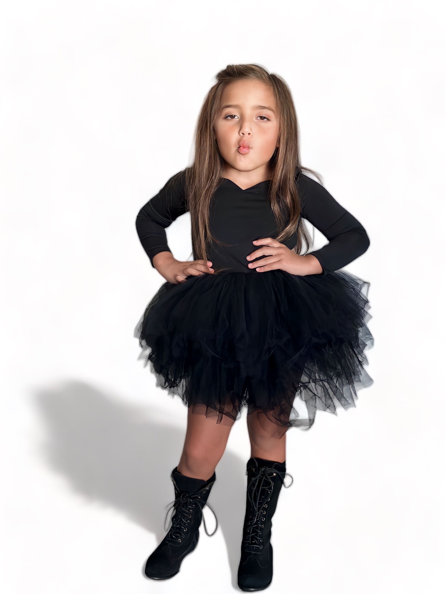 Long sleeve black soft tulle tutu leotard- one piece