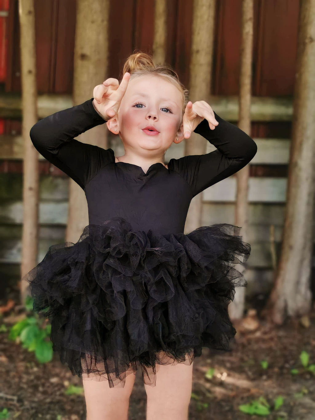 Long sleeve black soft tulle tutu leotard- one piece
