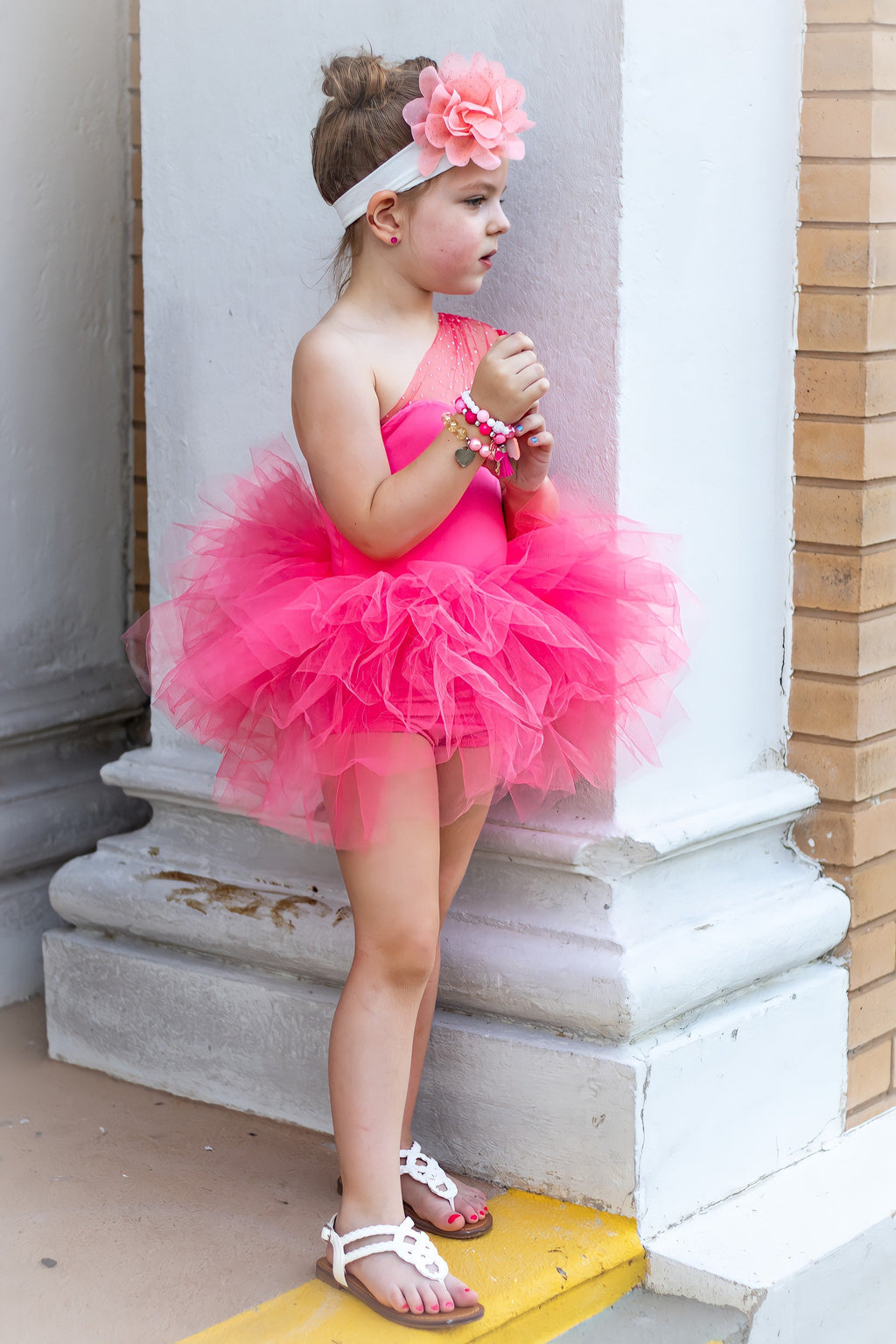 Pink one shoulder sweetheart neckline tutu leotard- one piece