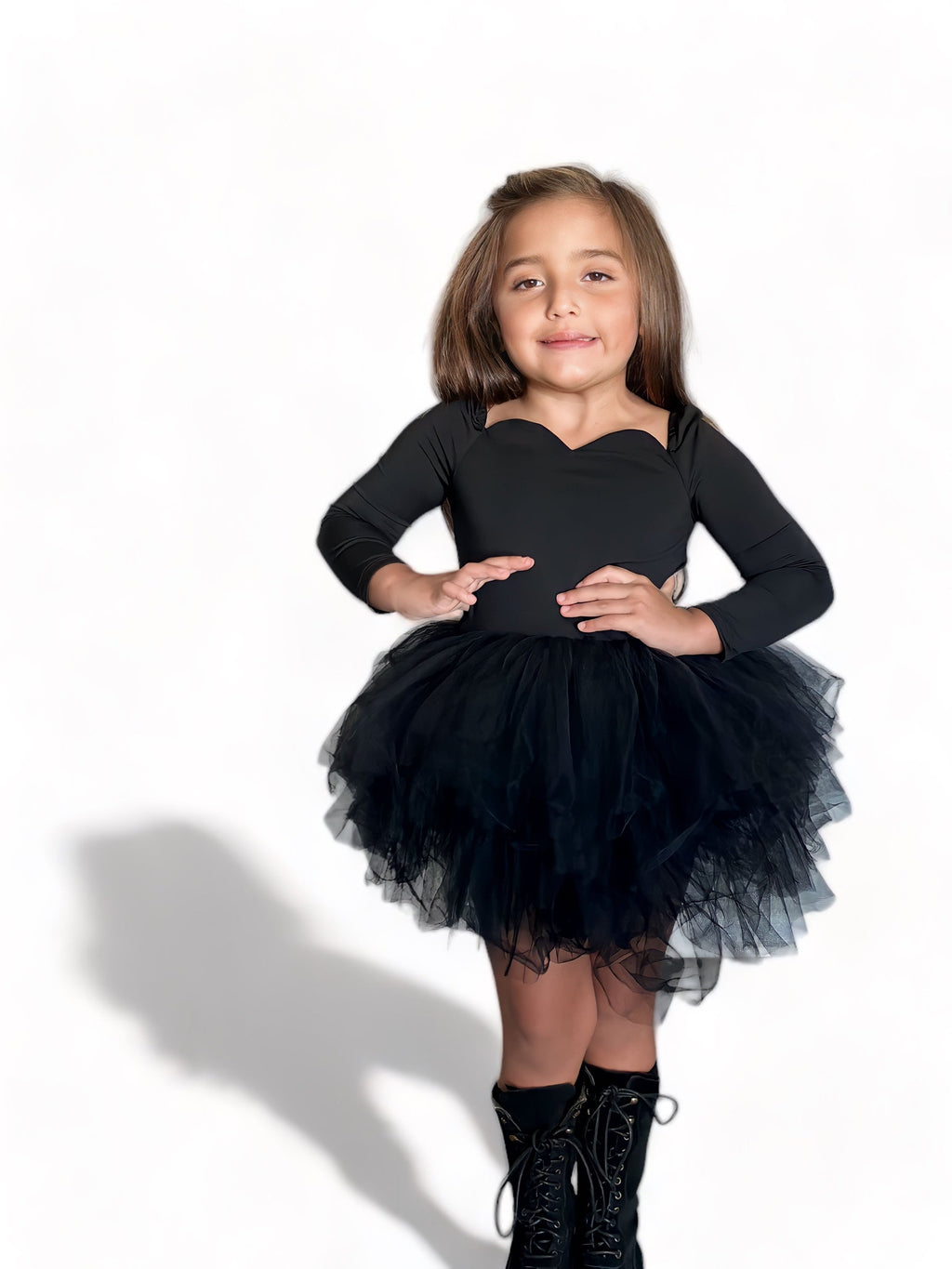 Long sleeve black soft tulle tutu leotard- one piece