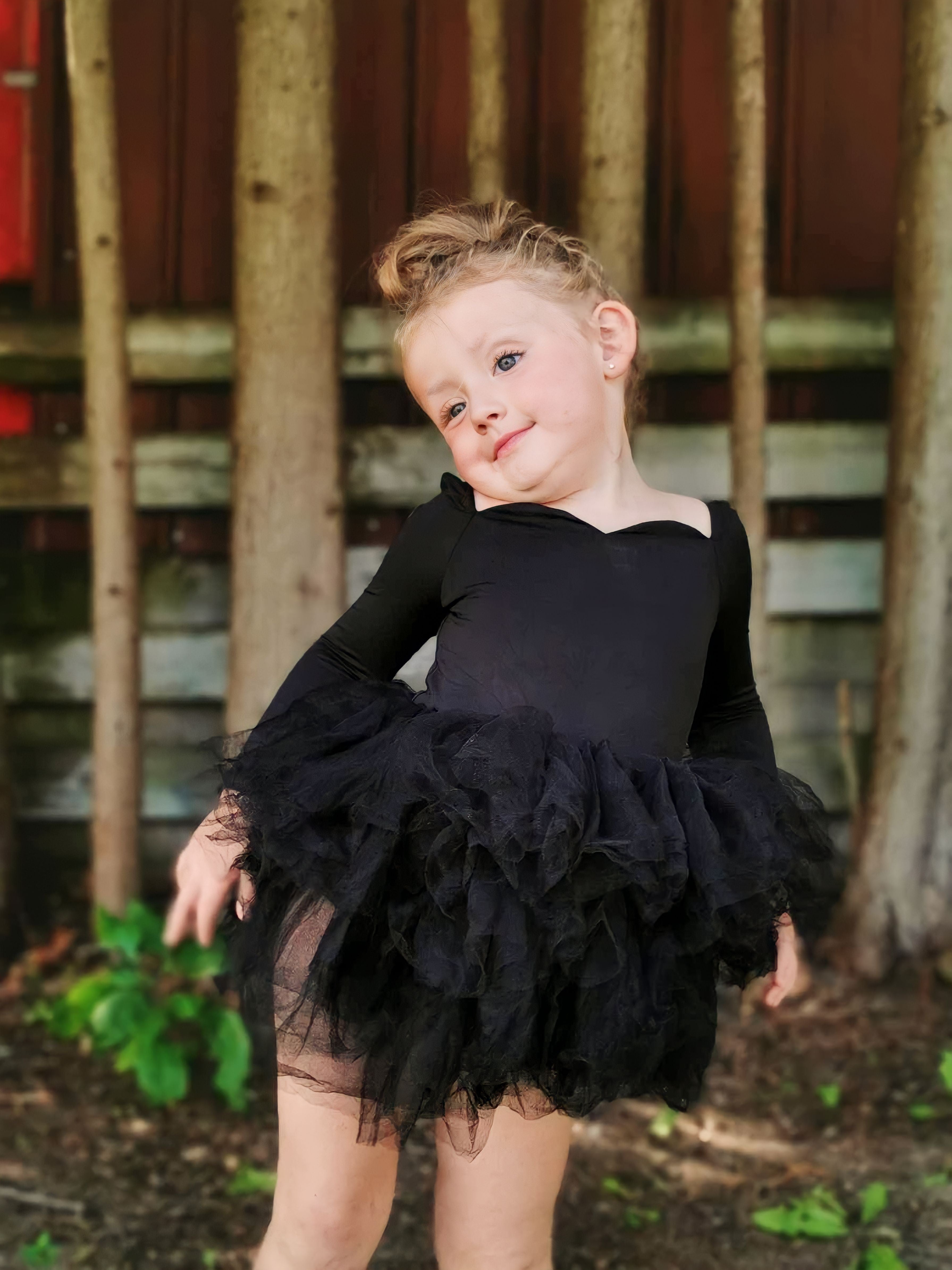 Long sleeve black soft tulle tutu leotard- one piece
